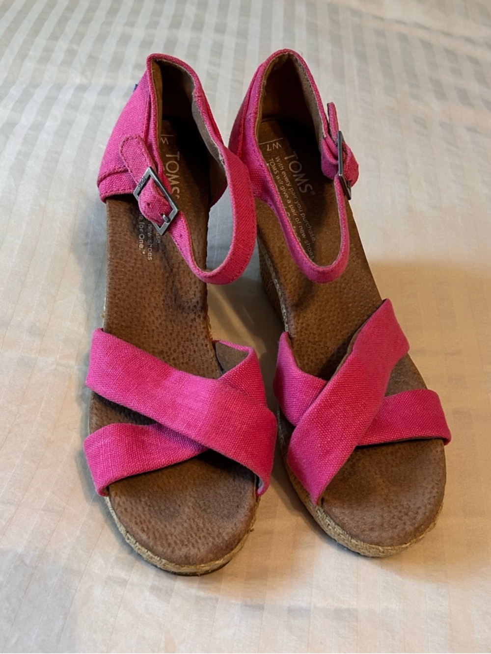 Toms Pink Strappy Wedge Espadrille Sandals